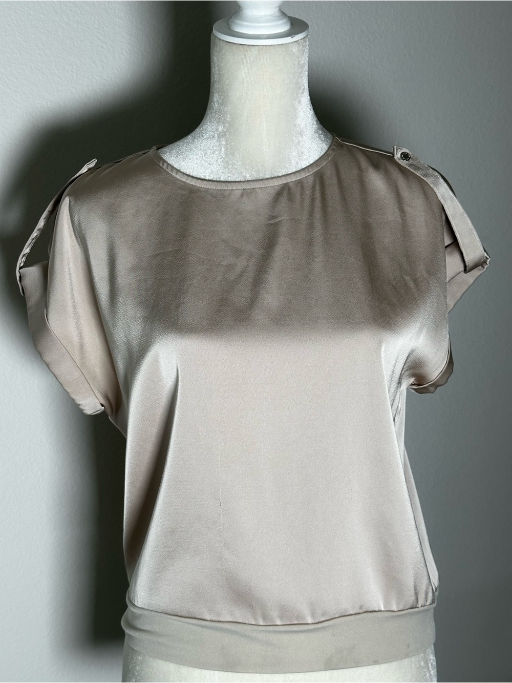 CALVIN KLEIN | Satin blouse | XS | Cuff Roll Sleeve | Camel